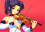  amazuyu_tatsuki bow_(instrument) detached_sleeves highres instrument original ponytail purple_eyes purple_hair smile solo violet_eyes violin 