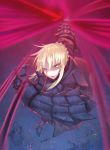  armored_dress blonde_hair dark_excalibur dress fate/stay_night fate_(series) green_tear perspective saber saber_alter solo sword weapon yellow_eyes 