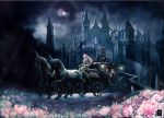  carriage castle crowdesu dark flandre_scarlet flower flying_buttress hong_meiling moon moonlight remilia_scarlet scarlet_devil_mansion scenery touhou unicorn 