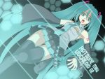 1girl blue_eyes blue_hair dark detached_sleeves hatsune_miku knee_boots necktie pleated_skirt tagme twintails vocaloid