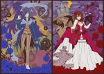  aoya bat blue_eyes blue_hair breasts brown_hair cleavage coat dress fangs flower gloves halloween hat kaito lightning meiko moon rain red_dress red_eyes ribbon rose scarf screw short_hair smile vocaloid 