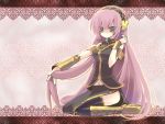  boots green_eyes knee_boots long_hair megurine_luka pink_hair sitting tahya thighhighs vocaloid 