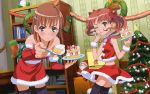  blush brown_hair cake christmas duplicate error feeding food hair_ornament hairclip hara_shuichi highres misaka_mikoto pastry pov_feeding reference_work santa_costume shirai_kuroko short_hair thighhighs to_aru_kagaku_no_railgun to_aru_majutsu_no_index twintails wallpaper zettai_ryouiki 