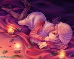  boots brown_hair candle christmas holly kiririn lying on_side original solo sweater_dress wallpaper winter winter_clothes 