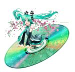  butterfly cd detached_sleeves elbow_gloves flat_chest flower green_eyes hatsune_miku midriff necktie skirt thigh_highs thighhighs twintails vocaloid 