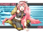  blue_eyes glasses long_hair megurine_luka open_mouth pink_hair solo vocaloid 