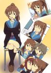  blush flat_chest food genderswaper kiss koizumi_itsuki koizumi_itsuki_(female) kyon kyonko long_hair school_uniform seifuku short_hair sitting skirt suzumiya_haruhi suzumiya_haruhi_no_yuuutsu uniform yuri 