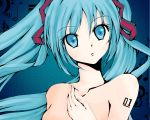 1girl green_eyes green_hair hatsune_miku tagme topless twintails vocaloid