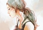  1girl brown_eyes brown_hair face lips long_hair nose original parted_lips ponytail portrait profile realistic rough solo tae veins 