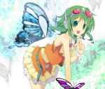  butterfly_wings goggles goggles_on_head green_eyes green_hair gumi headphones headset open_mouth short_hair skirt smile solo vocaloid wings 
