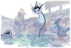  beak cramorant no_humans outdoors pokemon pokemon_(creature) shellder slowpoke tail vaporeon water yurano_(upao) 