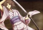  brown_eyes brown_hair hitoha japanese_clothes kara_no_kyoukai katana kimono ryougi_shiki short_hair solo sword weapon 