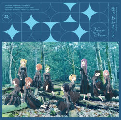  22/7 6+girls ahoge album_cover ato_de_wakaru_koto bare_tree black_bow black_footwear black_hair blonde_hair blue_eyes blue_hair bow bow_hairband brown_eyes brown_hair character_name closed_mouth cover curtained_hair dress everyone fanged_bangs forest fujima_sakura gradient_hair green_bow green_dress green_eyes green_hair green_hairband grey_hair group_name hair_bow hair_ornament hair_rings hairband hairclip half_updo high_ponytail highres himuro_mizuki horiguchi_yukiko ichinose_hotaru kamiki_mikami kiryu_touko long_dress long_hair long_sleeves looking_at_viewer mole mole_under_eye multicolored_hair multiple_girls nature nishiura_sora official_art one_side_up orange_hair orihara_sumika outdoors parted_bangs pink_hair purple_hair saito_nicole see-through_clothes see-through_sleeves sera_honoka short_hair single_hair_ring sitting smile song_name standing streaked_hair takigawa_miu tree two-tone_bow two-tone_hair two-tone_hairband two_side_up violet_eyes wavy_hair white_bow 