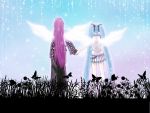  butterfly hatsune_miku holding_hands megurine_luka tagme twintails very_long_hair vocaloid yutu 