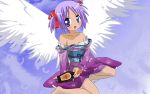  bare_shoulders blue_eyes highres hiiragi_tsukasa japanese_clothes kimono lucky_star purple_hair ribbon wallpaper wings 