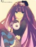  goggles goggles_on_head hat honekoneko_(psg) laolaolao5 long_hair panty_&amp;_stocking_with_garterbelt purple_hair smile solo stocking_(character) stocking_(psg) striped striped_legwear striped_thighhighs stuffed_animal stuffed_toy thigh-highs thighhighs 