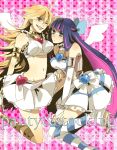  alternate_costume angel_wings bad_id blonde_hair blue_eyes blue_hair heart midriff multiple_girls navel ohagi_(kaaan) panty_&amp;_stocking_with_garterbelt panty_(character) panty_(psg) skirt smile stocking_(character) stocking_(psg) thighhighs wings wink 