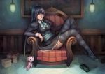  blue_hair couch dominic gothic_lolita lolita_fashion long_hair panty_&amp;_stocking_with_garterbelt solo stocking_(character) stocking_(psg) striped striped_legwear striped_thighhighs thigh-highs thighhighs 