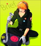  bad_id badge blue_eyes brief brief_(psg) button_badge freckles gloves hair_over_one_eye headphones male orange_hair panty_&amp;_stocking_with_garterbelt screwdriver sitting solo 