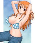  breasts brown_eyes hamu_agaki large_breasts long_hair nami one_piece orange_hair smile tattoo 