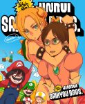  2girls 3boys annie_leonhardt armin_arlert bowser bowser_(cosplay) bracelet choke_hold cosplay crossdressinging crown dress eren_jaeger highres horns jewelry levi_(shingeki_no_kyojin) luigi luigi_(cosplay) mario mario_(cosplay) super_mario_bros. mikasa_ackerman mini_crown multiple_boys multiple_girls princess_peach princess_peach_(cosplay) puffy_sleeves sasanishiki shell shingeki_no_kyojin spiked_bracelet spikes strangling super_mario_bros. tagme tail toad toad_(cosplay) 