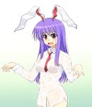  bottomless breasts bunny_ears dress_shirt long_hair necktie no_panties purple_hair rabbit_ears red_eyes reisen_udongein_inaba see-through shirt solo takadoya touhou wet wet_clothes 
