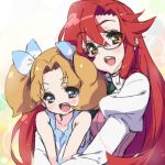  adult blue_eyes brown_hair child glasses happy lowres maosha multiple_girls pandaki_(aki) red_hair redhead tengen_toppa_gurren_lagann twintails yellow_eyes yoko_littner yomako 