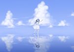  armpits balancing barefoot blue_eyes blue_hair cloud clouds dress horizon outstretched_arms reflection sky solo spread_arms sundress tko_(artist) walking_on_water 