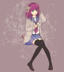  angel_beats! can cardigan green_eyes hairband purple_hair school_uniform serafuku thigh-highs thighhighs yuri_(angel_beats!) 