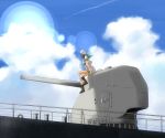  cloud condensation_trail contrail crowd gun hat mitsusaka_mitsumi murasa_minamitsu sailor sailor_collar sailor_hat sailor_suit ship short_hair sitting sky solo touhou turret weapon 