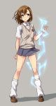  biribiri brown_eyes brown_hair electricity hair_ornament hairclip misaka_mikoto nekomamire school_uniform short_hair skirt sweater_vest to_aru_kagaku_no_railgun to_aru_majutsu_no_index uniform 