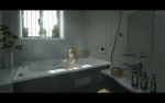  1girl bath bathroom blonde_hair letterboxed long_hair nauimusuka original plant potted_plant solo window 