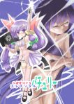  alternate_costume alternate_hairstyle blush book covering covering_breasts crescent_moon glasses long_hair niwata_senpei nude patchouli_knowledge purple_hair touhou twintails violet_eyes 
