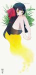  antennae ayu_(mog) barefoot blue_hair bob_cut firefly highres looking_at_viewer original personification pigeon-toed sitting solo yellow_eyes 