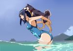  blue_hair competition_swimsuit dog long_hair lunarbor one-piece_swimsuit original solo swimsuit wading 