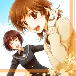  2girls amagami brown_eyes brown_hair dutch_angle migu multiple_girls sakurai_rihoko school_uniform short_hair tachibana_miya 