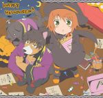  1girl animal animal_ears blush candy cat cat_ears crepe dog eating food from_above green_eyes halloween hat josephine-843 looking_up mouth_full pumpkin raven red_hair redhead rita_mordio short_hair tales_of_(series) tales_of_vesperia witch_hat 