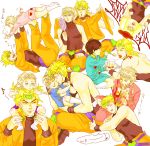  angry bare_shoulders belt blonde_hair blood braid brown_hair carrying child collage cosplay dio_brando dio_brando_(cosplay) earrings father_and_son giorno_giovanna green_eyes headband heart jewelry jmjmjm4444 jojo_no_kimyou_na_bouken lap_pillow male mimikaki mirror nail_polish pinky_out pudding red_eyes shorts shoulder_carry sleeveless socks translated wristband wryyyyyyyyyyyyyyyyyyyy young 