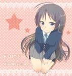  black_eyes blue_eyes highres k-on! kneeling long_hair nishina_kani school_uniform 