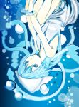  blue_hair bubble hat ikamusume illustica_phantom long_hair shinryaku!_ikamusume solo tentacle_hair tentacles underwater water 