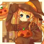  blonde_hair blue_eyes blush gloves hair_ribbon halloween hat jack-o&#039;-lantern jack-o'-lantern long_hair niche_(tegami_bachi) oboro_(siroma) prehensile_hair pumpkin ribbon solo tegami_bachi twintails very_long_hair witch_hat 