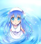  blue_hair dress face hat ikamusume long_hair looking_up shinryaku!_ikamusume solo tentacle_hair tentacles yuh 