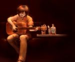  brown_hair guitar instrument konpasu meiko orange_(color) red short_hair singing solo vocaloid 