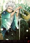  absurdres bamboo bamboo_forest bleach forest highres hitsugaya_toushirou japanese_clothes kimono male nature scarf solo spiked_hair spiky_hair sword weapon white_hair 