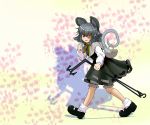 basket bloomers capelet cherry_blossoms dowsing_rod floral_background grey_hair ishikkoro jewelry mouse mouse_ears mouse_tail nazrin pendant red_eyes short_hair solo tail touhou walking 