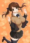  amagami brown_eyes brown_hair jumping long_hair mattsua nakata_sae perspective school_uniform thigh-highs 