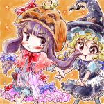  bat halloween kirisame_marisa lowres multiple_girls nanashii_(soregasisan) patchouli_knowledge pumpkin touhou witch_hat 