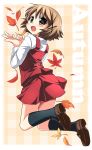  hidamari_sketch kneehighs leaf loafers nagayama_yuunon sakuraboshi_sora school_uniform shoes short_hair skirt smile yuno 