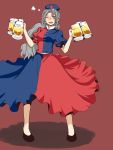  beer_mug blue_eyes braid hat long_hair nurse_cap opagi silver_hair solo touhou wink yagokoro_eirin 