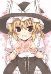  blonde_hair grin hat heart heart_hands kirisame_marisa rock_heart smile solo touhou witch_hat 
